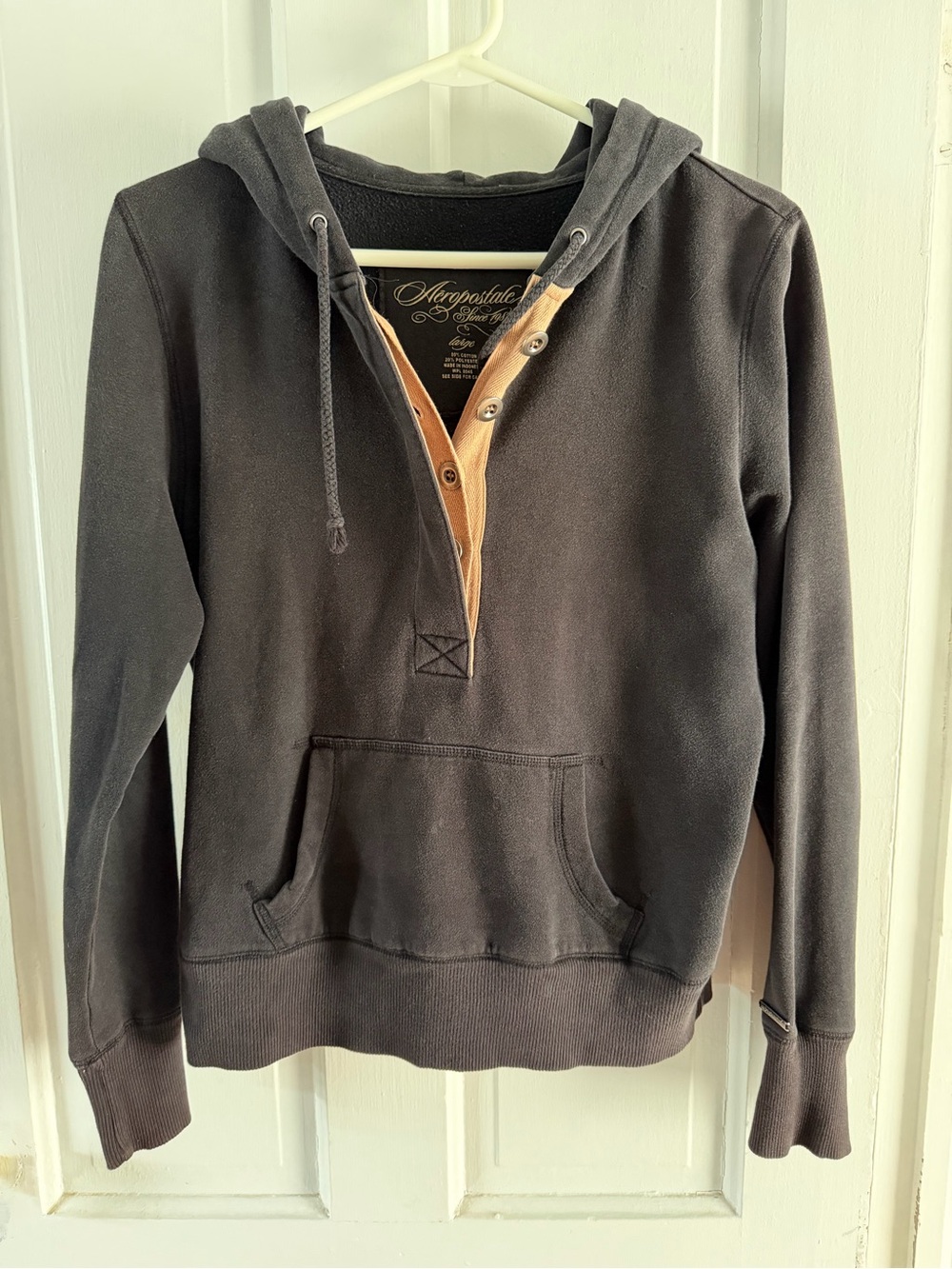 Aeropostale Y2K Style Henley Hoodie Black Large Early 2010s